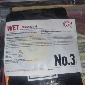 Out Meals MRE V2 Meal Ready-to-Eat 24-uur rantsoen, Menu set 3