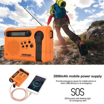 Hanrongda HRD-900 multiband world radio / emergency radio AM/FM/SW, wind-up, orange