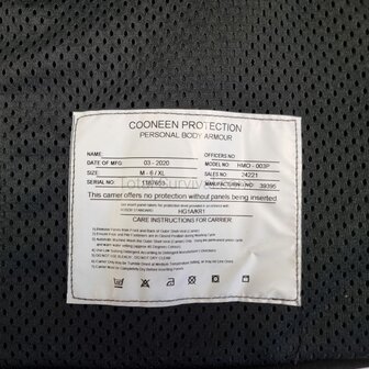 Cooneen Defence soft armour body vest ballistisch klasse HGA1+KR1, zwart