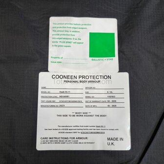 Cooneen Defence soft armour body vest ballistisch klasse HGA1+KR1, zwart