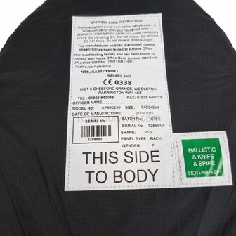 Safariland Hawk AP-0290 Protective Body Armour Insert set (Voor/Achter), kevlar HO1+KR1+SP1