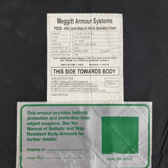 Meggitt Protective Body Armour Insert set (Voor/Achter), kevlar HG1A+KR2