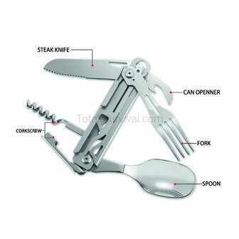Fosco Camping Tool 6-in-1-Taschenmesser / Besteck-Set