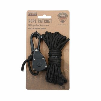 Fosco Spankabel 4 mm, 4 meter met touwratel, zwart