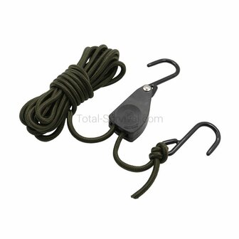 Fosco Spankabel 6 mm, 4 meter met touwratel, legergroen