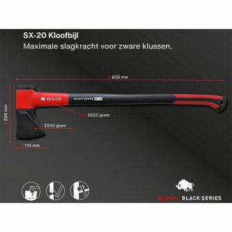 Bison Black Series SX-20 kloofbijl groot, zwart/rood