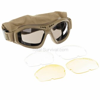 Revision Bullet Ant ballistische veiligheidsbril met 3 lenzen en beschermhoes, coyote tan