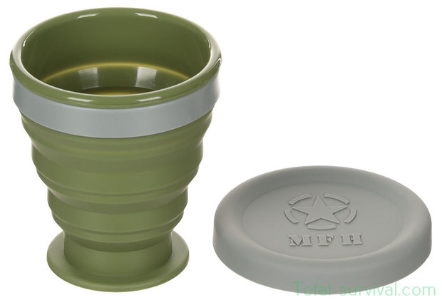 Tasse pliable avec couvercle, vert armée, 200ml