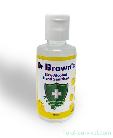 Dr. Brown's Gel désinfectant pour les mains 50 ml, 80% d'alcool, lemon
