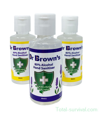 Dr. Brown's Gel désinfectant pour les mains 50 ml, 80% d'alcool, lavender