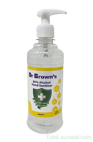 Dr. Brown's Disinfectant hand gel 500 ml, 80% alcohol, with dispenser, lemon