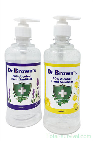 DR. Browns Desinfektionsmittel Handgel 500 ml, 80% Alkohol, mit Spender, Lemon