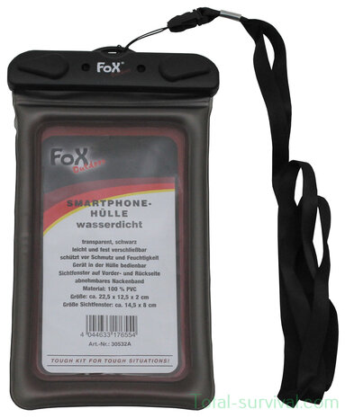 Fox outdoor Sac de documents étanche / sac de téléphone portable, transparent noir, lanière