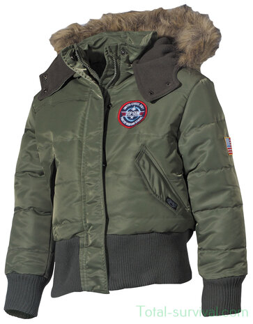 MFH US Kids Polar Jacket, N2B, OD green, with fur collar