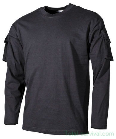 MFH US Langarmhemd mit Ärmeltaschen, schwarz