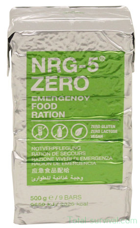 Ration alimentaire d'urgence NRG-5 no gluten (500G) 9 bars