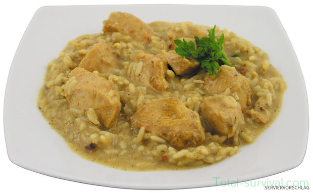 MFH Poulet au curry avec riz, en pleine conserve, 400g, nourriture d'urgence