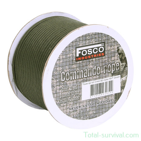Fosco Paracord 3mm vert olive, longueur 60 mètres en rouleau