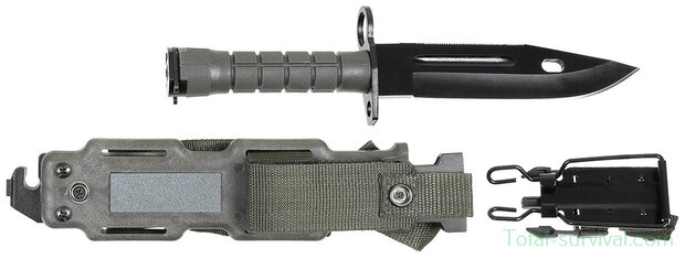 MFH M9 Bayonet knife black, multimount sheath OD green