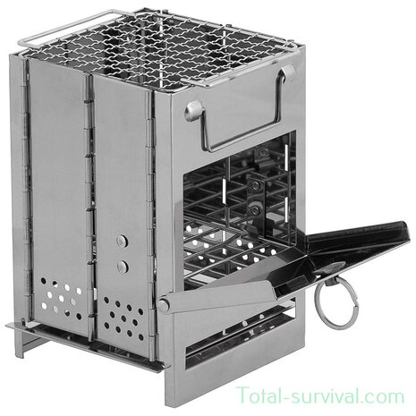 Fox outdoor Outdoor stove stainless steel, "Rocket Stove", Compact foldable with grill
