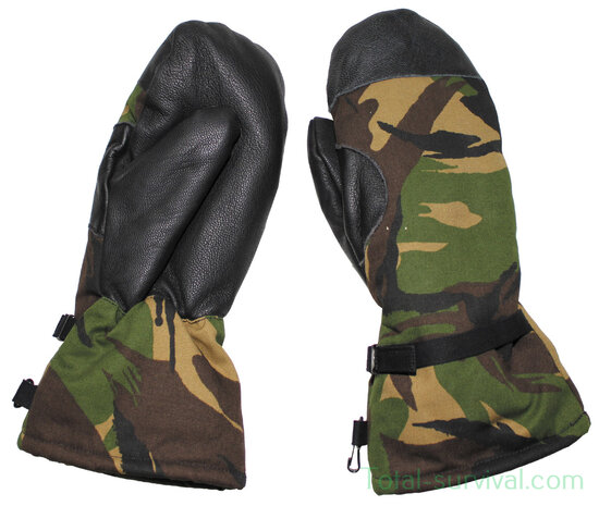 Dutch army mittens lined, "ECW", with leather palm, Woodland DPM