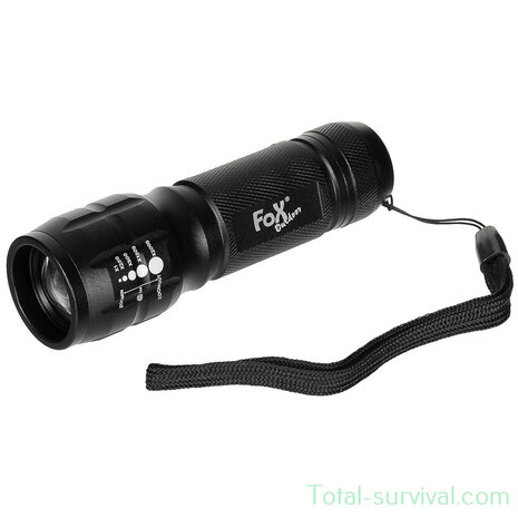 Fox outdoor flashlight, compact 3 Watt with focus, length 11 cm