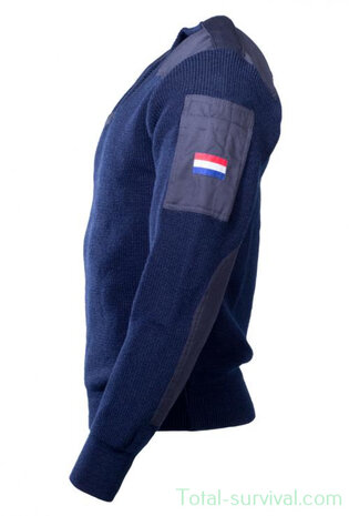 Pull commando de la police militaire néerlandaise en laine avec col en V, bleu