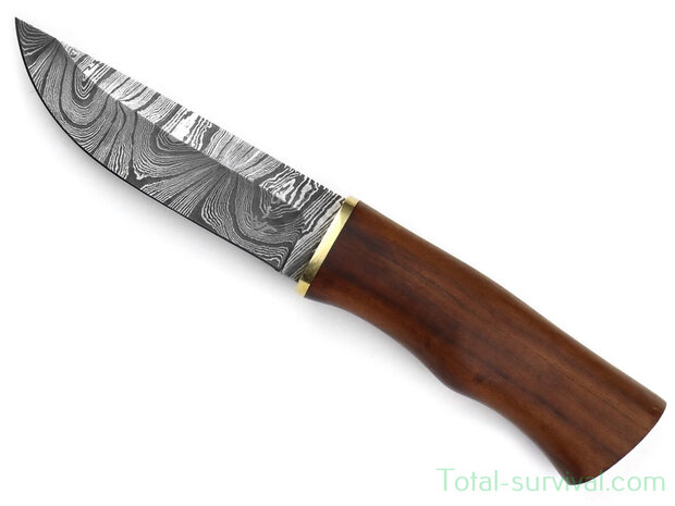 Njord Oskar Damast Bushcraft mes fixed blade met Palissander houten handvat