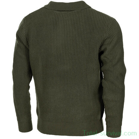 MFH troyer pullover with turtleneck and zipper, OD green