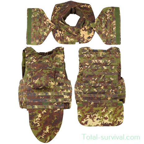 Gilet pare-balles italien NC4-09, avec charges d'armure souples et dures en kevlar, kit complet, camouflage vegetato