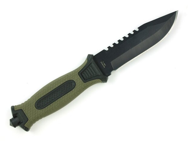 X-Treme Tactical Rescue Einsatzmesser mit Sägeblatt und Kunststoffscheide, schwarz/grün