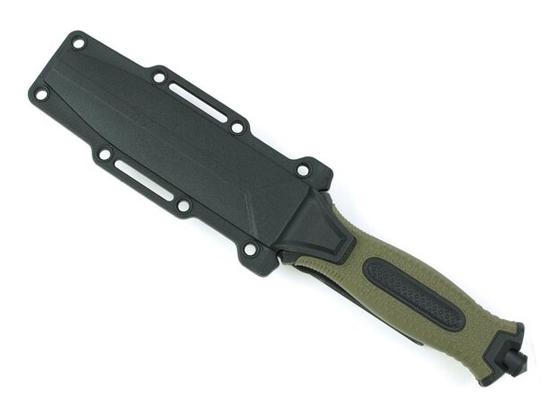 X-Treme Tactical Rescue field knife with saw blade and plastic sheath, black/green