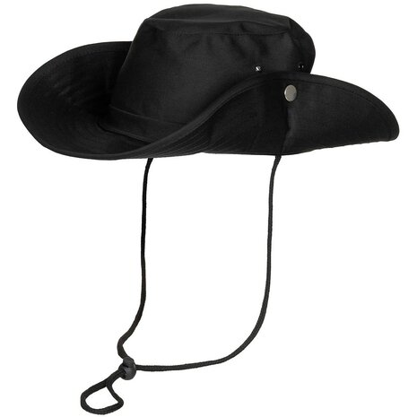Chapeau de brousse MFH avec bouton poussoir sur les côtés, noir