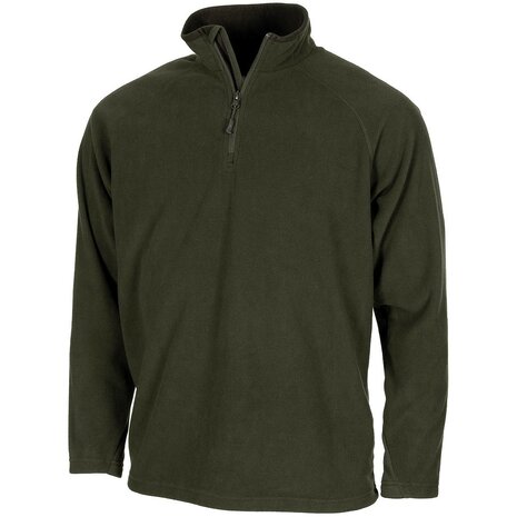 MFH troyer pullover with turtleneck and zipper, microfleece 200g/m2, OD green