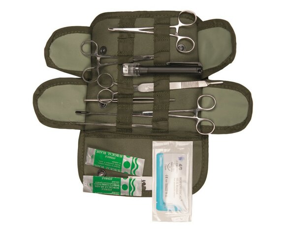 Mil-Tec US Kit chirurgical 12 pièces avec sac, vert olive