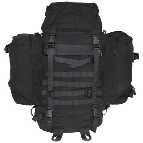 Niederländische Armee Alpine Sting Feldrucksack 80L mit Seitentaschen und Daypack-Trägern, schwarz