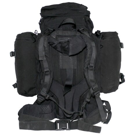 Niederländische Armee Alpine Sting Feldrucksack 80L mit Seitentaschen und Daypack-Trägern, schwarz