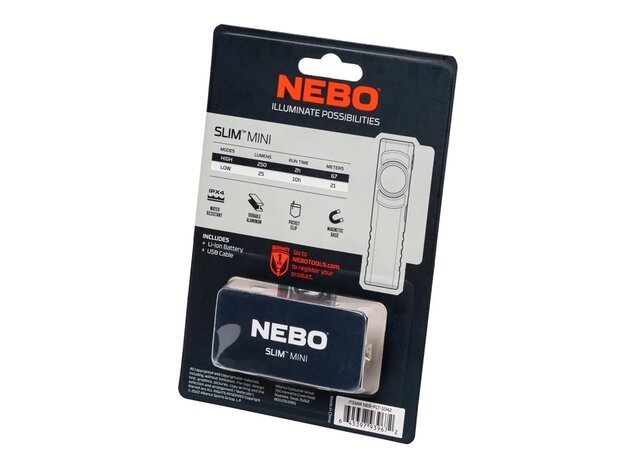 Lampe de poche Nebo Slim Mini LED, IPX4, Li-Ion 450mAh