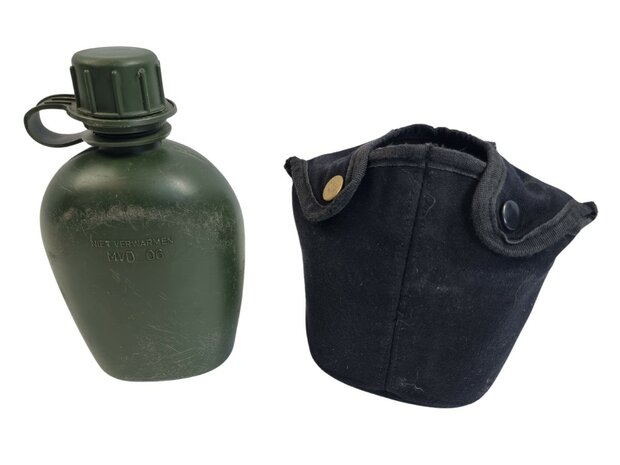 Dutch army canteen 1QT with stainless steel cup and black Molle pouch