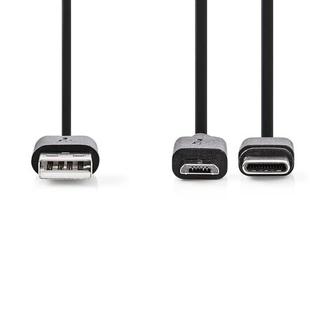 Nedis USB 2.0 2-in-1 cable 1.0M, USB-A < > USB Micro-B / USB-C, 12W, 480 Mbps