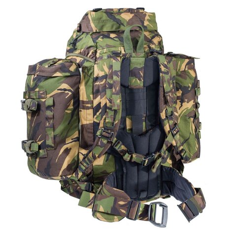 Sac à dos de campagne armée hollandaise Gen II 80L avec sacoches latérales et supports Daypack, DPM camo