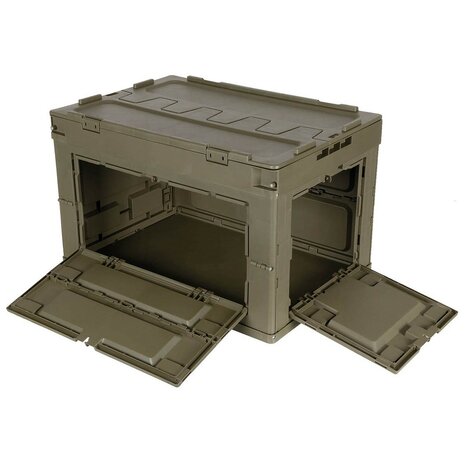 MFH plastic transport case 60L, foldable and stackable, OD green