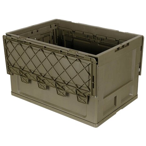 MFH plastic transport case 60L, foldable and stackable, OD green