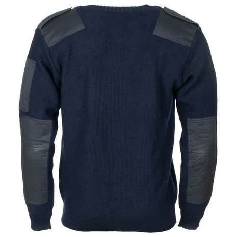 Pull commando de la police militaire néerlandaise en 100% Laine avec col en V, bleu marine