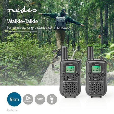 Nedis TK0500 PTT/VOX Walkie-Talkie Funkgerät set, bis zu 5 km, schwarz