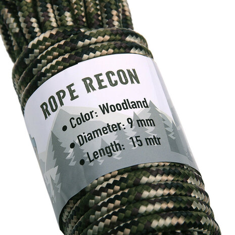 Fosco Paracord 9mm Woodland camo, 15 meter length