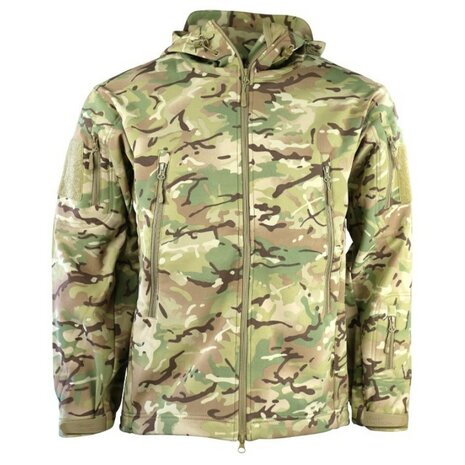 Kombat taktische Softshell Thermojacke, Fleecefutter, winddicht und wasserabweisend, BTP Multicam