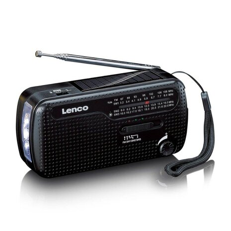 Lenco MCR-113BK emergency radio / world radio AM/FM/SW with LED lamp and battery, wind-up, black