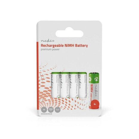 Nedis 1.2V NiMH rechargeable battery HR6 AA 2000 mAh, pre-charged, 4-pack