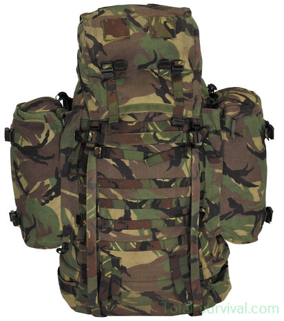 ARWY Alpine Saracen Feldrucksack 120L mit Seitentaschen und Daypack-Trägern, Woodland DPM